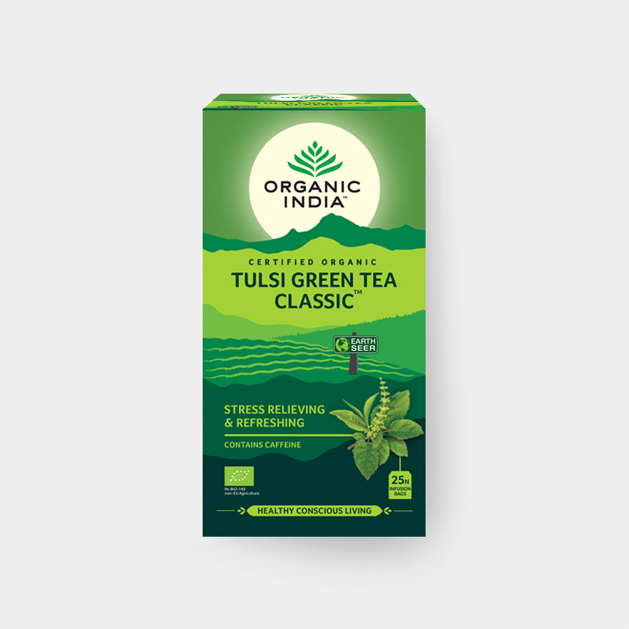 Organic India Tulsi se zeleným čajem BIO, 25 sáčků *cz-bio-001 certifikát