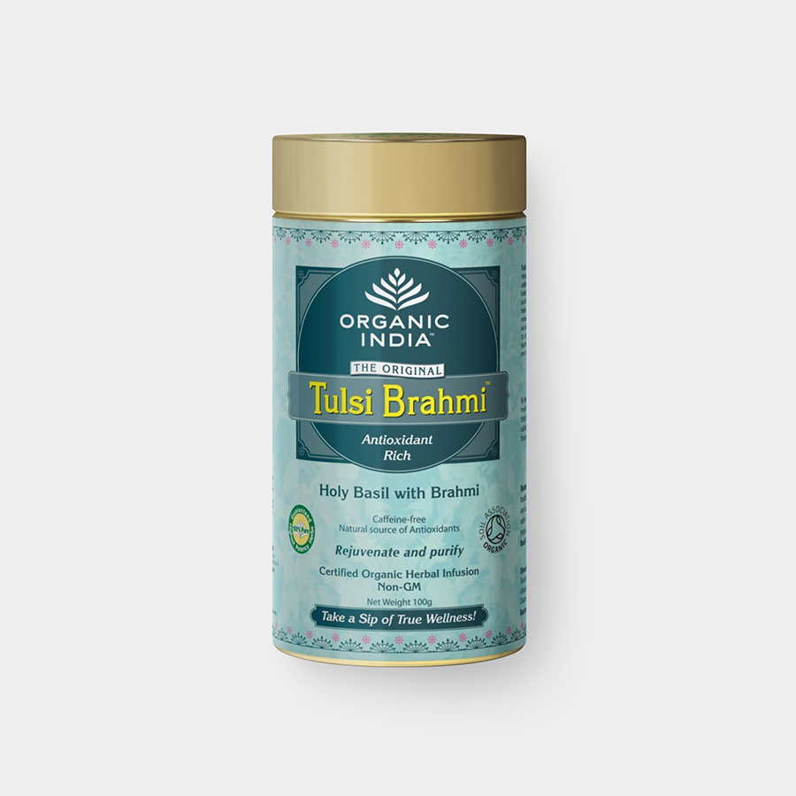 Organic India Tulsi Brahmi BIO, plech 100 g *CZ-BIO-001 certifikát