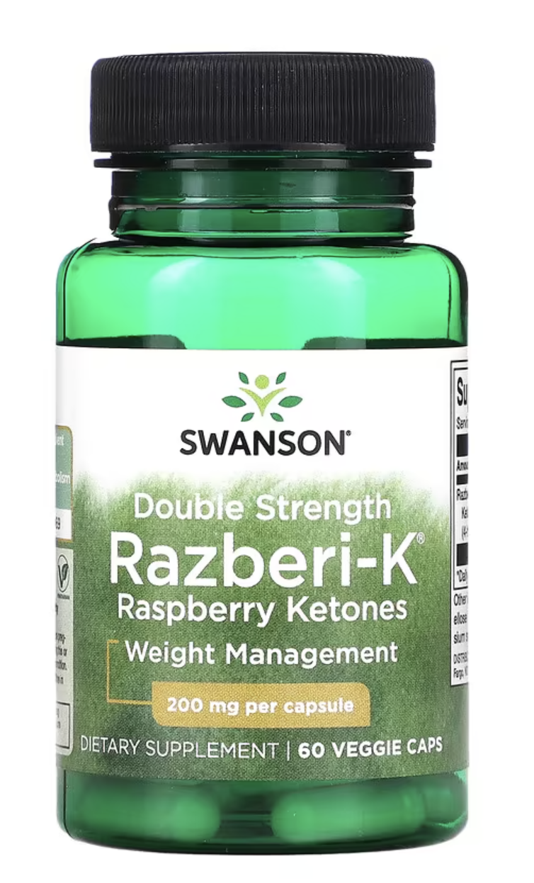 Levně Swanson Double Strength Razberi-K, Malinové ketony, 200 mg, 60 rostlinných kapslí Doplněk stravy