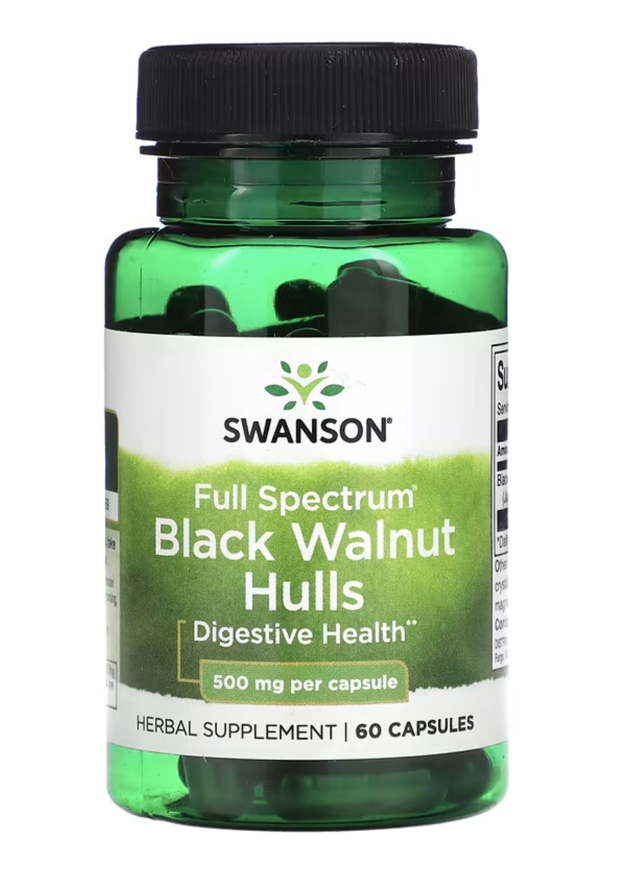 Swanson Full Spectrum Black Walnut Hulls, ořešák černý, 500 mg, 60 kapslí Doplněk stravy