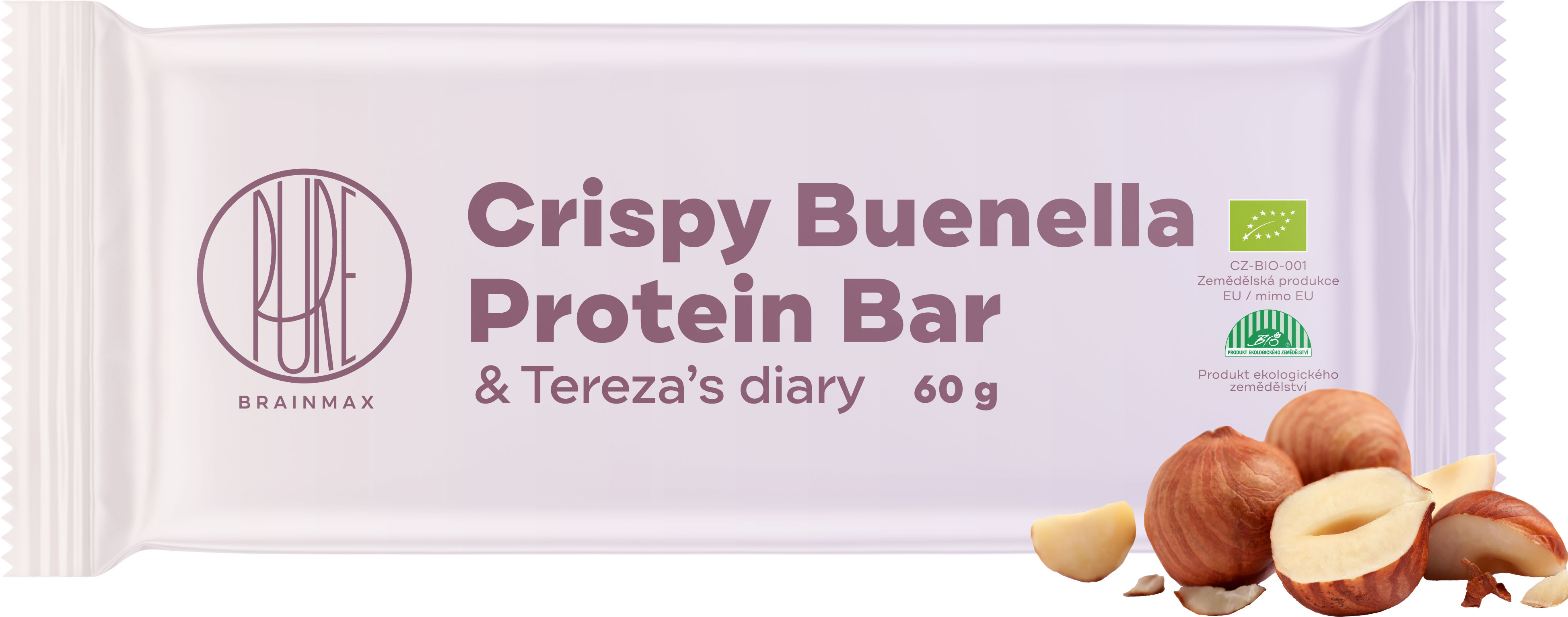 BrainMax Pure Crispy Buenella & Tereza's Diary Protein Bar, Proteinová tyčinka, Buenella, BIO, 60 g Crispy Buenella Protein Bar / *CZ-BIO-001 certifikát