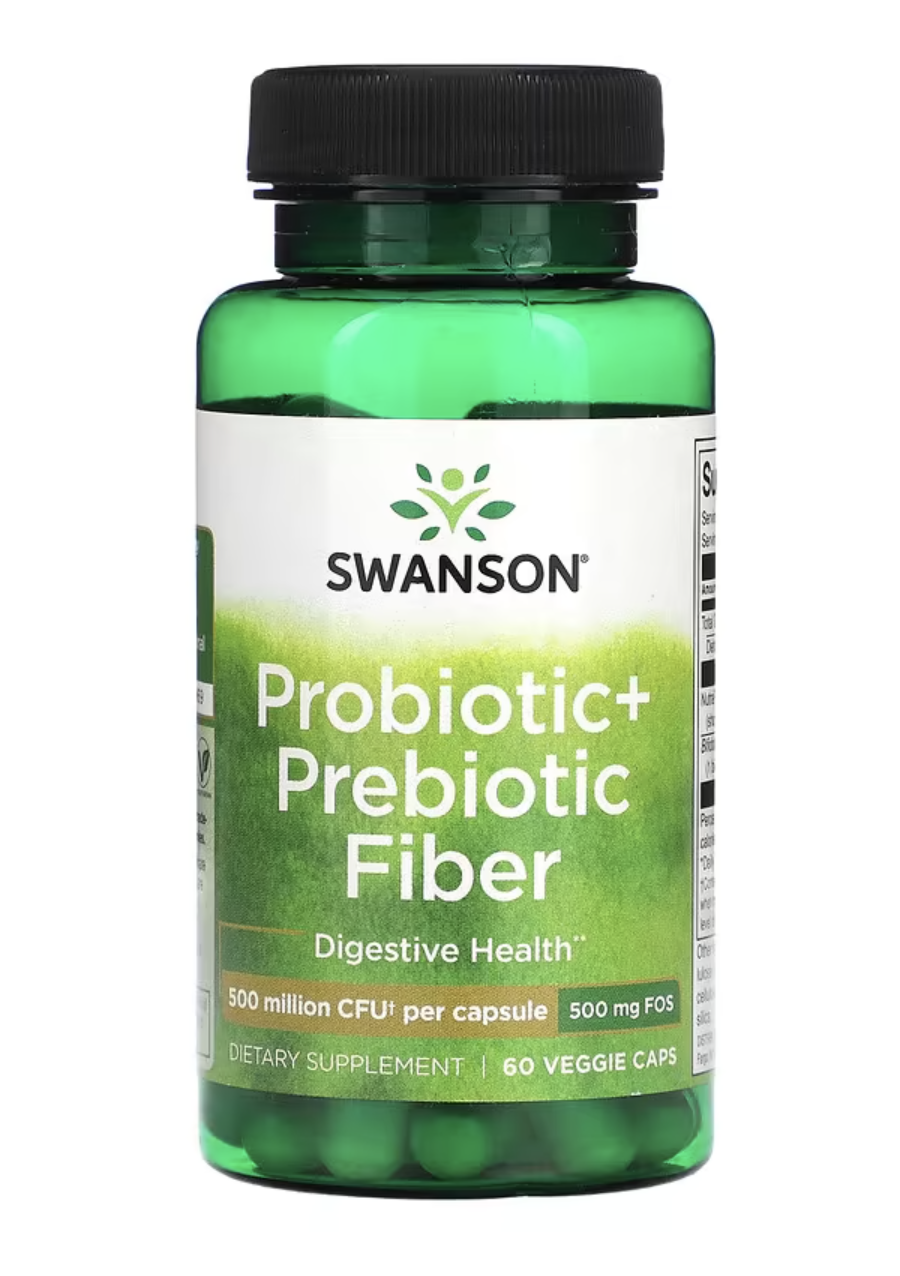 Levně Swanson Probiotic + Prebiotic fiber, probiotika a prebiotika, 60 rostlinných kapslí