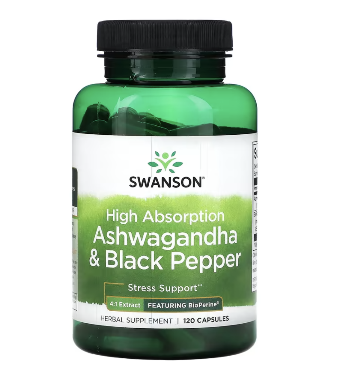 Swanson High Absorption Ashwagandha & Black Pepper, ashwagandha a černý pepř, 120 kapslí Doplněk stravy