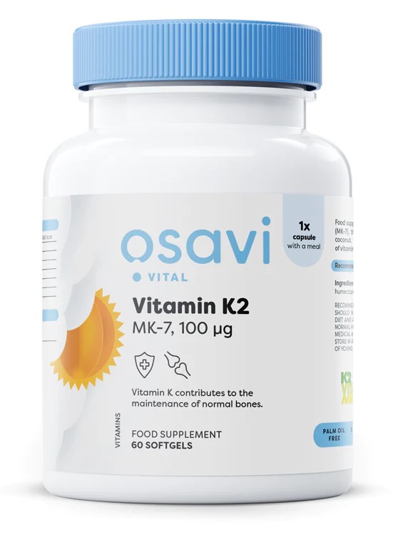 Osavi Vitamín K2 MK-7, 100 μg, 60 softgelových kapslí Doplněk stravy