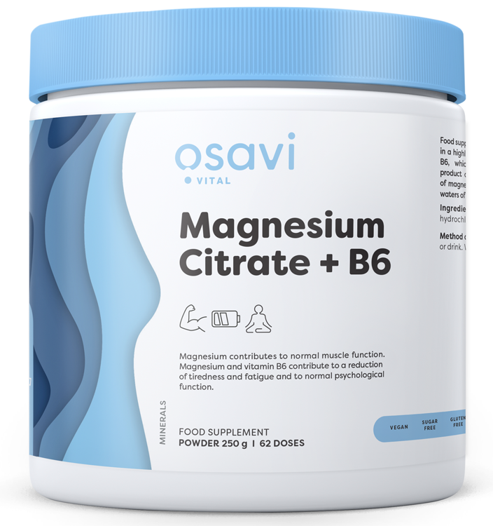 Osavi Magnesium citrate + B6, hořčík citrát s vitamínem B6, 250 g Doplněk stravy