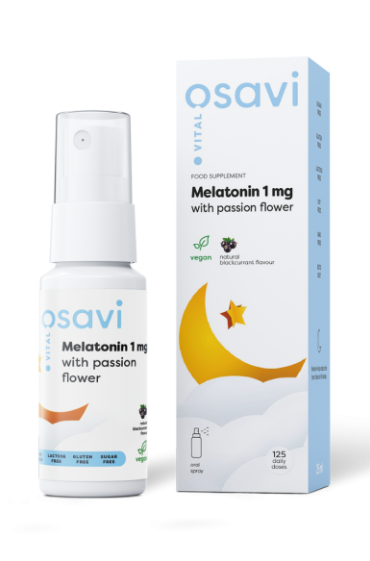 Osavi Melatonin with Passion Flower Oral Spray, Melatonin ústní sprej s mučenkou, černý rybíz, 1 mg, 25 ml doplněk stravy