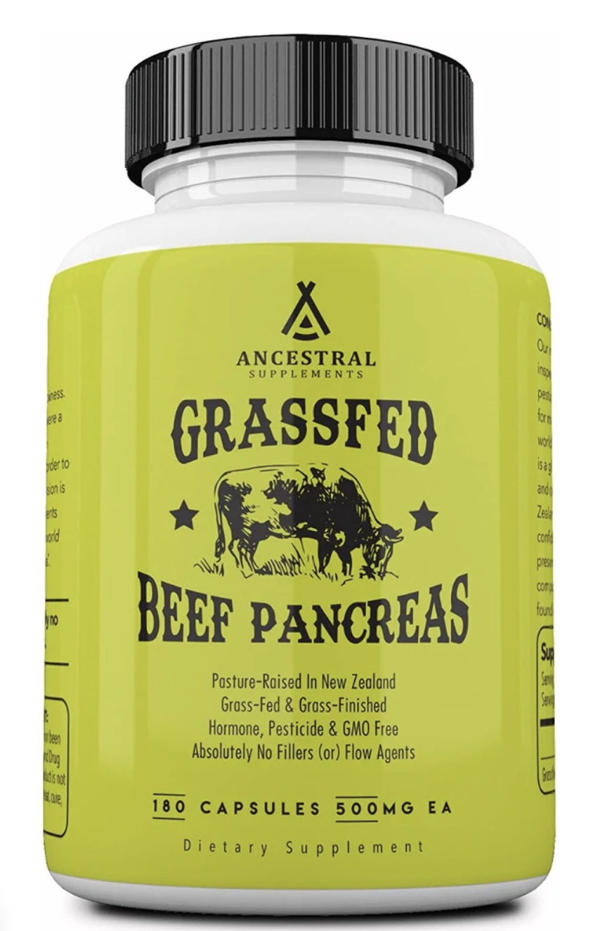 Ancestral Supplements, Grass-fed Beef Pancreas, hovězí slinivka, 180 kapslí, 30 dávek Doplněk stravy