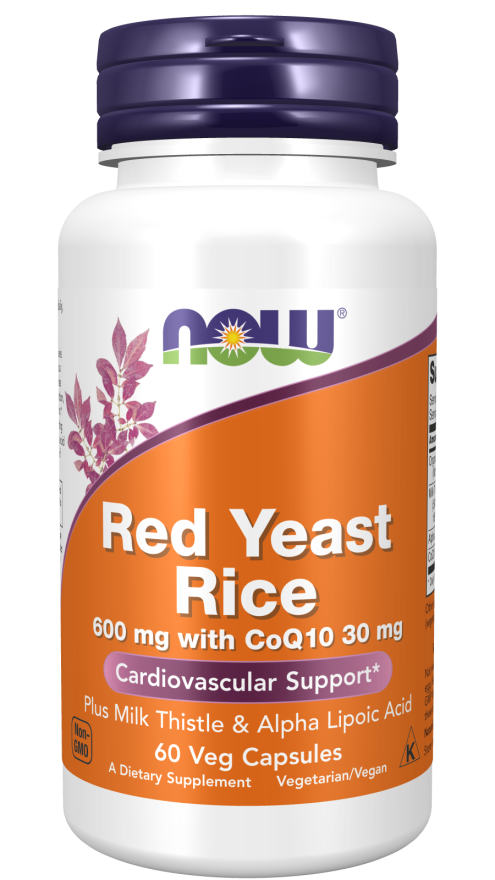 Now® Foods NOW Red Yeast Rice & CoQ1O, Červená kvasnicová rýže s CoQ10, 600 mg, 60 rostlinných kapslí Doplněk stravy