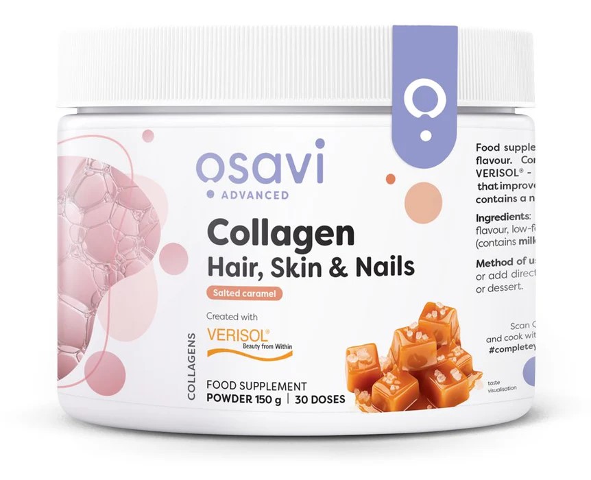 Levně Osavi Collagen Hair, Skin & Nails, Salted Caramel, kolagen prášek zdravé vlasy, pleť a nehty, slaný karamel, 150 g Doplněk stravy