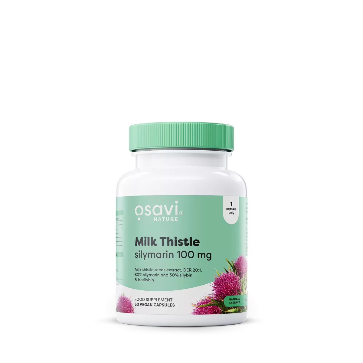 Osavi Milk Thistle, silymarin, Ostrepestřec mariánský, standardizovaný extrakt, 100 mg, 60 rostlinných kapslí