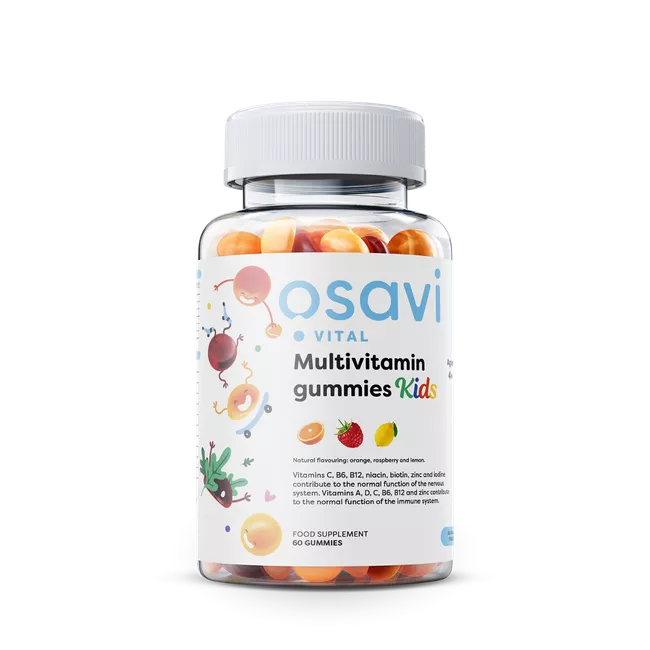 Osavi Multivitamin Gummies KIDS, Multivitamin gumicukor gyerekeknek, cukormentes, narancs, málna, citrom, 60 cukorka Kép