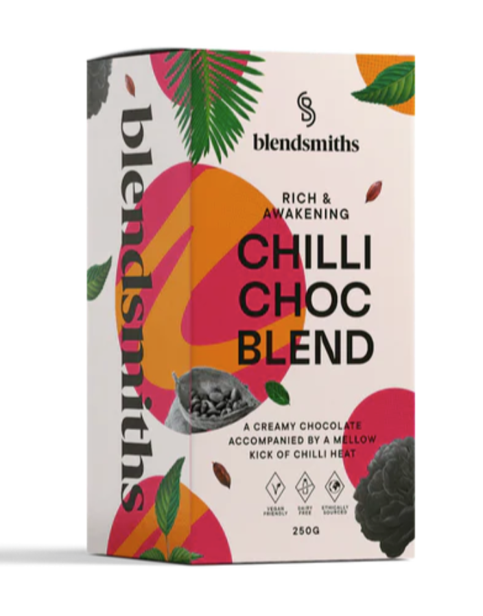 Blendsmiths Chilli Chocolate Blend, Čokoláda a chilli, rozpustná směs, 250 g Obrázek
