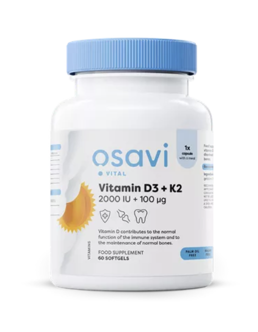 Osavi Vitamín D3 + K2, 2000 IU + 100 μg, 60 softgelových kapslí Doplněk stravy