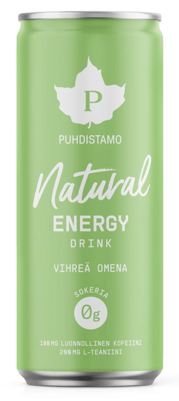 Levně Puhdistamo Natural Energy Drink Green Apple, Energetický drink, Zelené jablko, 330 ml