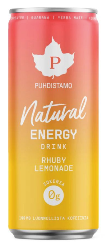 Puhdistamo Natural Energy Drink Rhuby Lemonade - Energetický nápoj - rebarbora 330 ml Obrázek