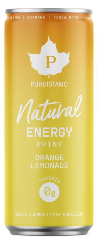 Puhdistamo Natural Energy Drink Orange Lemonde, Energetický drink, Pomeranč, 330 ml