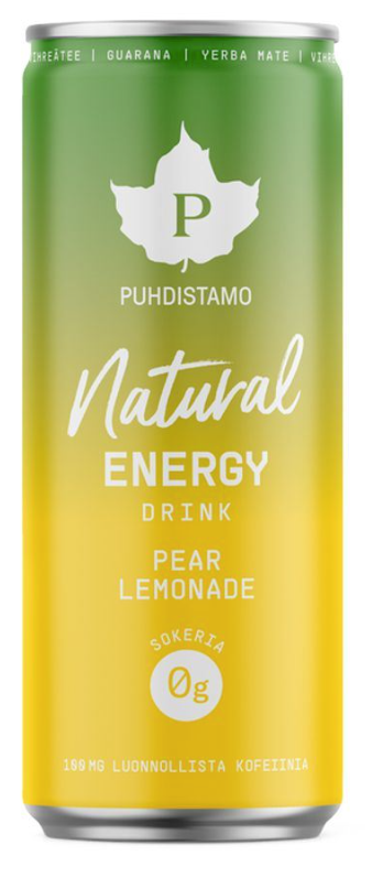 Puhdistamo Natural Energy Drink Pear Lemonde, Energetický drink, Hruška, 330 ml