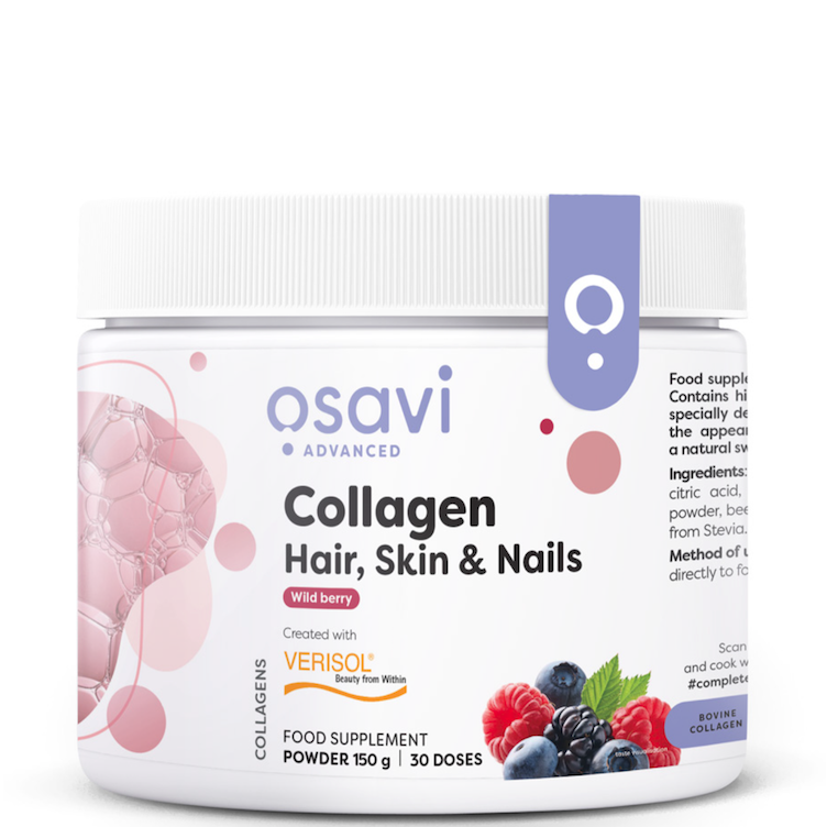 Osavi Collagen Hair, Skin & Nails, Wild berry, kolagen prášek zdravé vlasy, pleť a nehty, lesní plody, 150 g Doplněk stravy