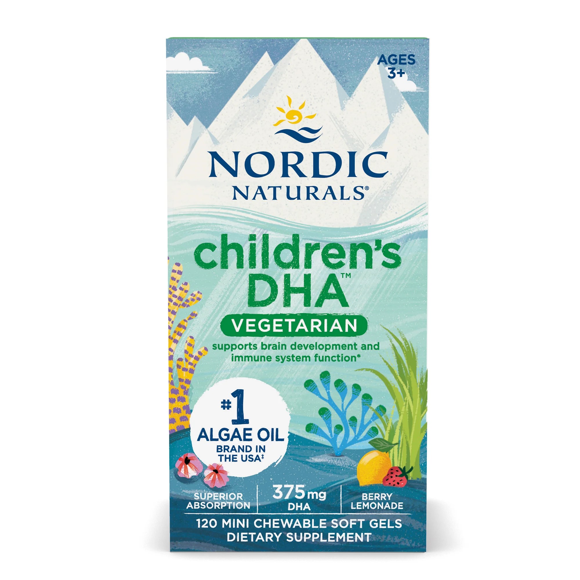 Nordic Naturals Children's DHA, Omega 3 pro děti - příchuť lesní plody, 375 mg, 120 žvýkacích sofgelových kapslí Doplněk stravy