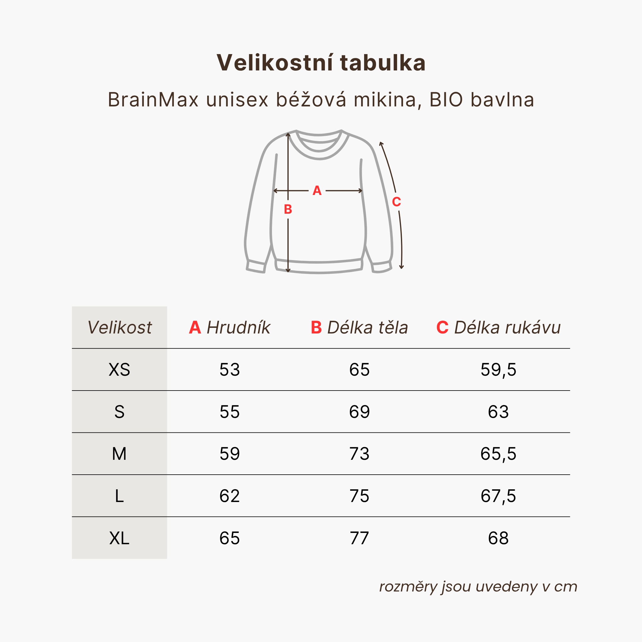 BrainMax unisex béžová mikina, BIO bavlna Velikost: L Obrázek