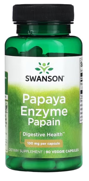 Swanson Papaya Enzyme Papain, papain, trávení bílkovin, 100 mg, 90 kapslí Obrázek