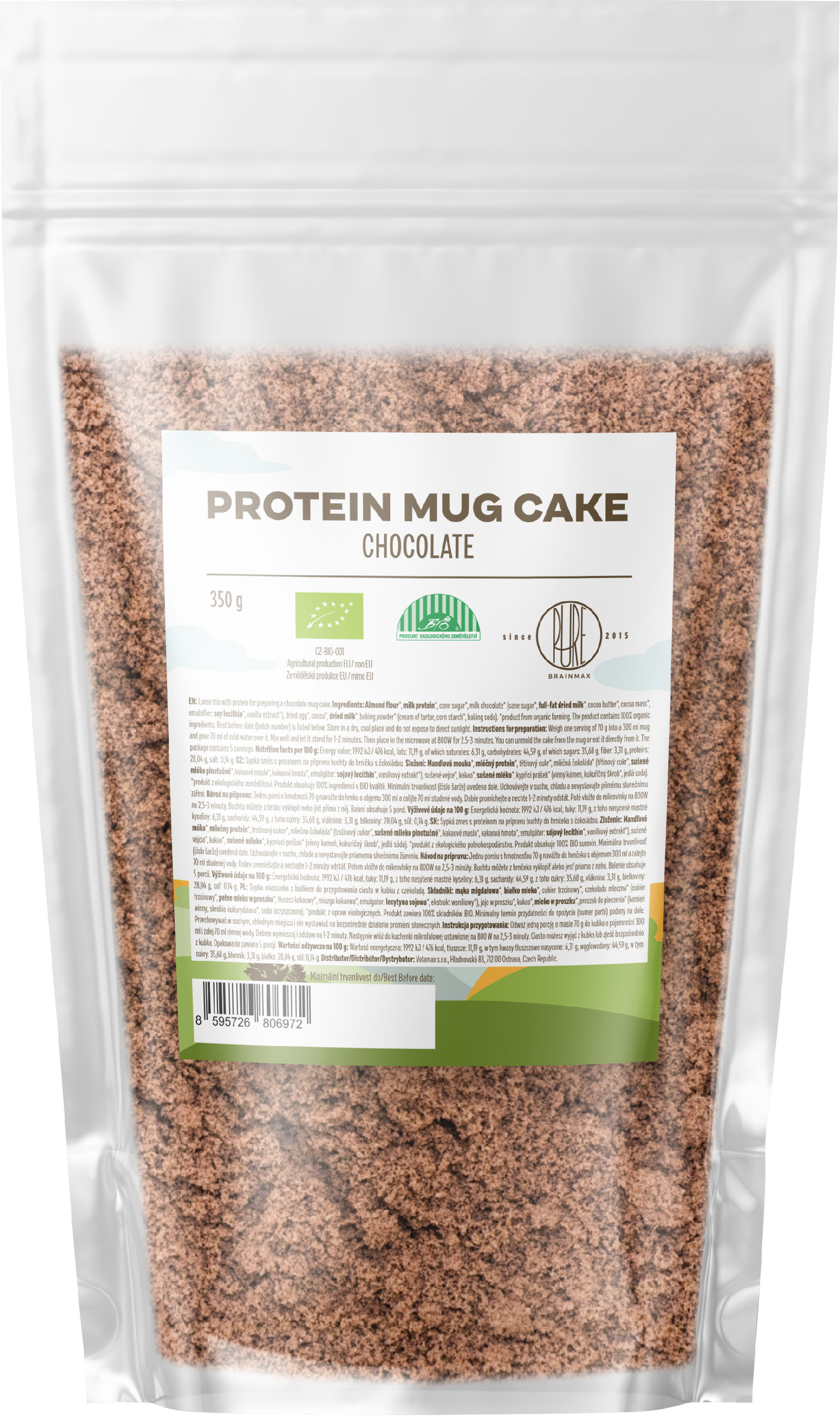 BrainMax Pure Protein Mug Cake, Chocolate, BIO, 350 g Obrázek