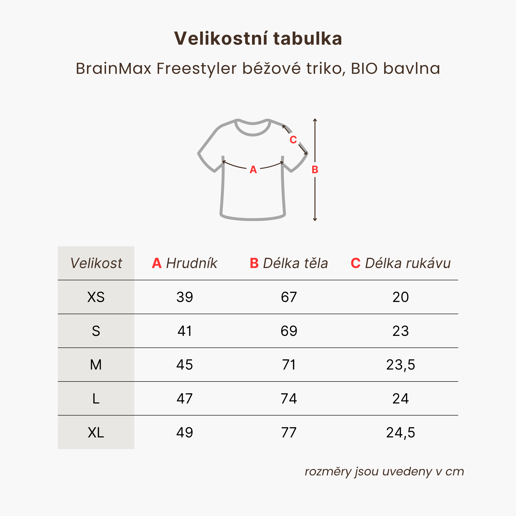 BrainMax Freestyler, béžové triko, BIO bavlna Velikost: XL Obrázek