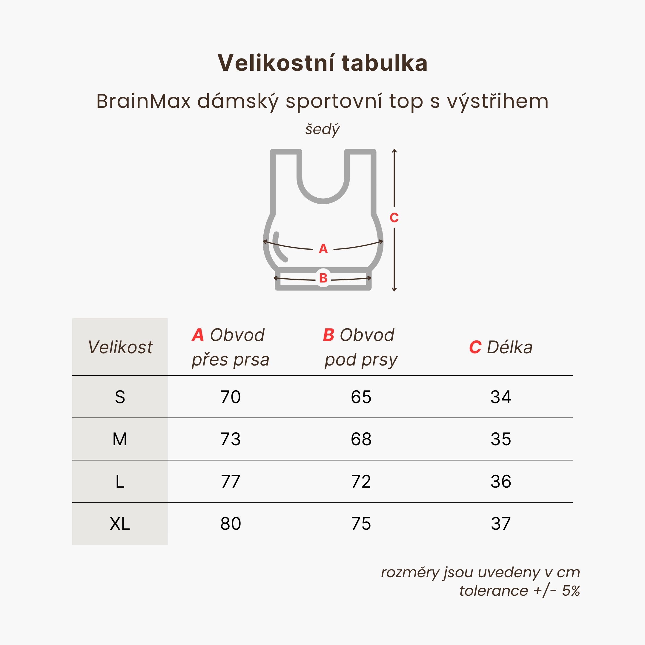 BrainMax dámský sportovní top s výstřihem, šedý Velikost: M Obrázek