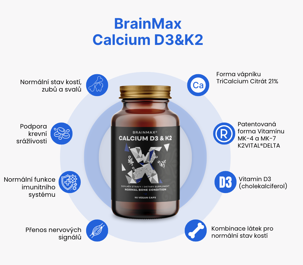 BrainMax Calcium D3 & K2, vápník s vitamínem D3 & K2, 90 rostlinných kapslí Obrázek