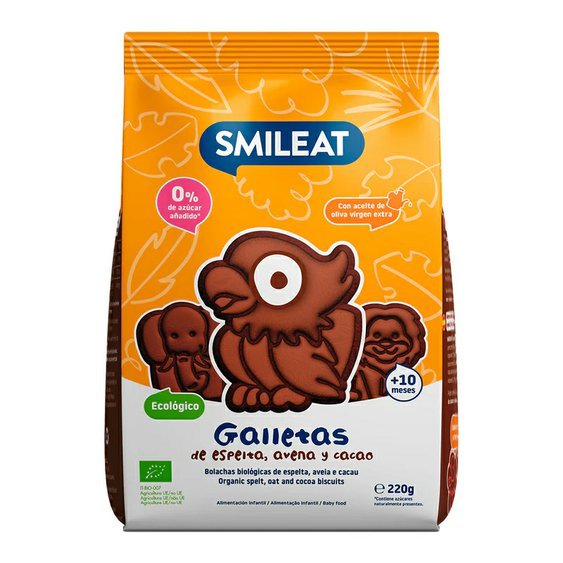Smileat BIO špaldové kakaové sušenky s jablečnou šťávou panenským olivovým olejem 10M+ 220g Obrázek
