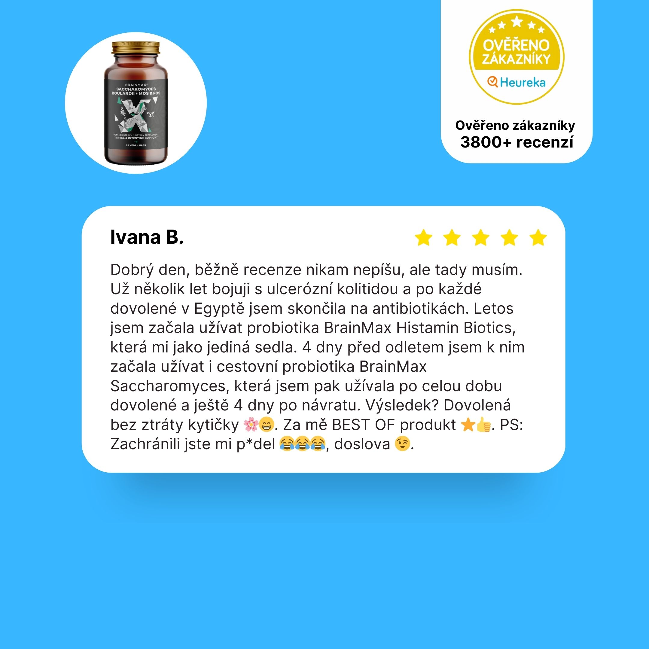 BrainMax Saccharomyces boulardii, Cestovní probiotika s MOS & FOS, 90 rostlinných kapslí Obrázek