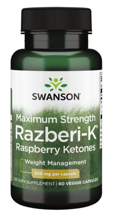 Swanson Maximum Strength Razberi-K, Malinové ketony, 500 mg, 60 rostlinných kapslí Obrázek