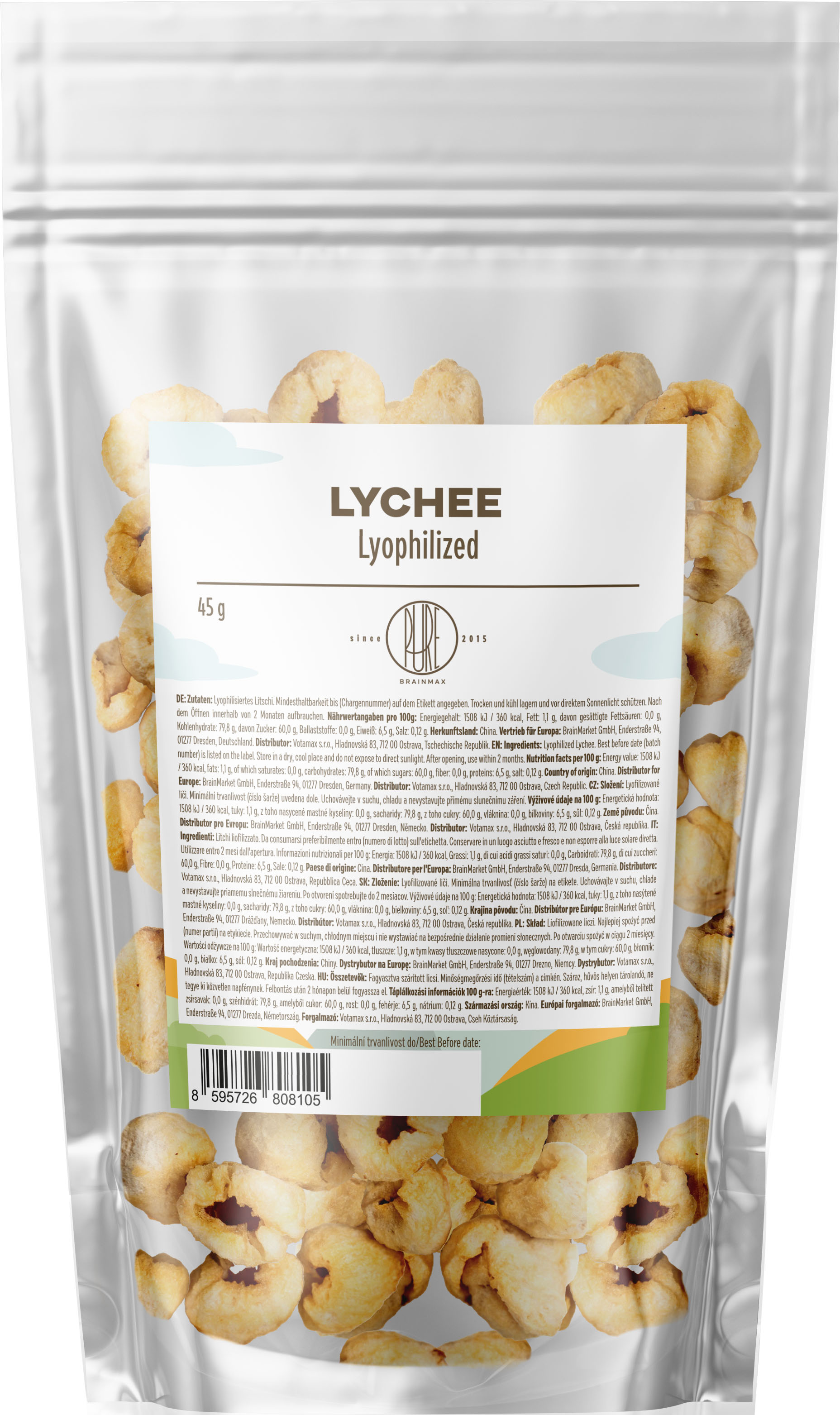 BrainMax Pure Lyophilized Lychee, Lyofilizované liči, 45 g Obrázek