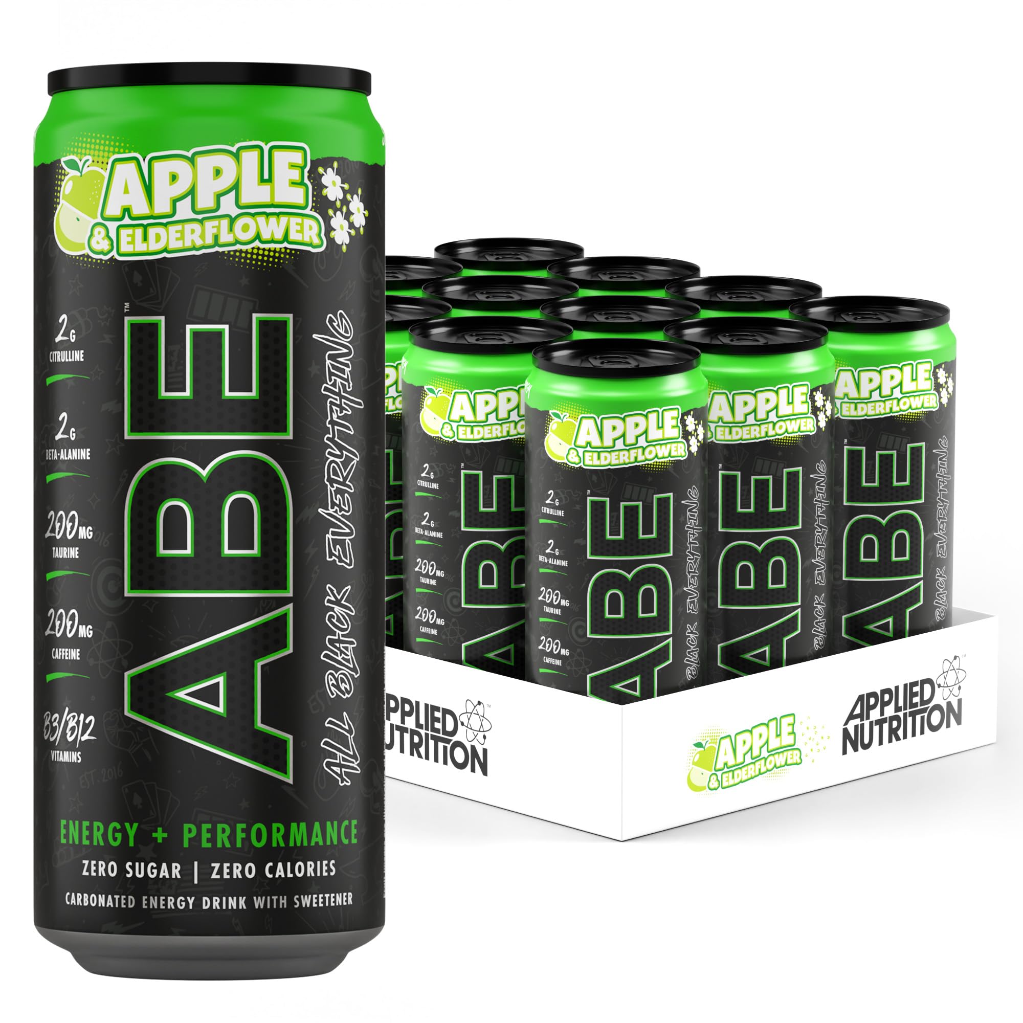 Applied Nutrition Abe Energy + Performance Cans, Energetický drink, Jablko a Bezinka, 330 ml Obrázek