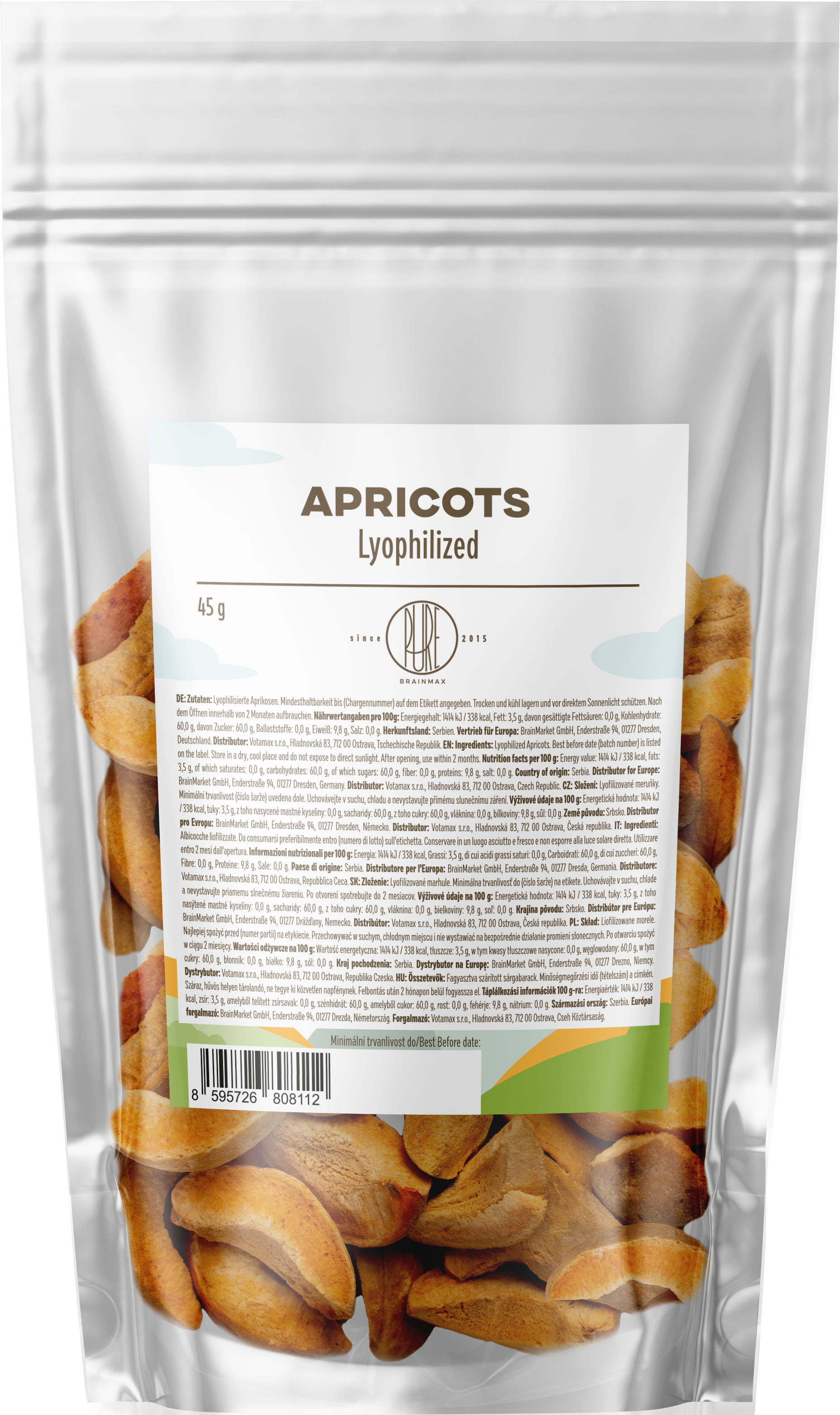 BrainMax Pure Lyophilized Apricots, Lyofilizované meruňky, 45 g Obrázek