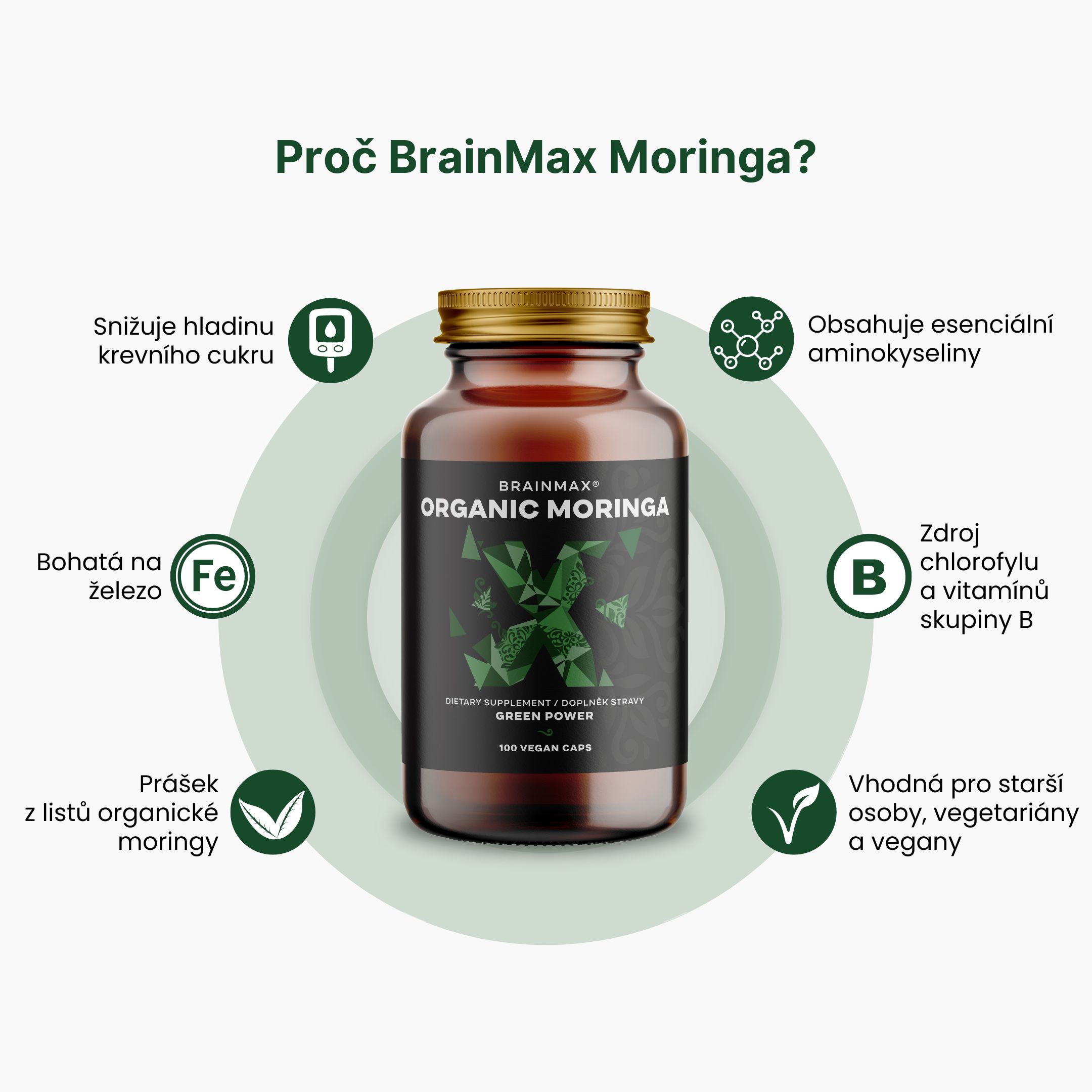 BrainMax Moringa 500 mg, BIO, 100 rostlinných kapslí Obrázek