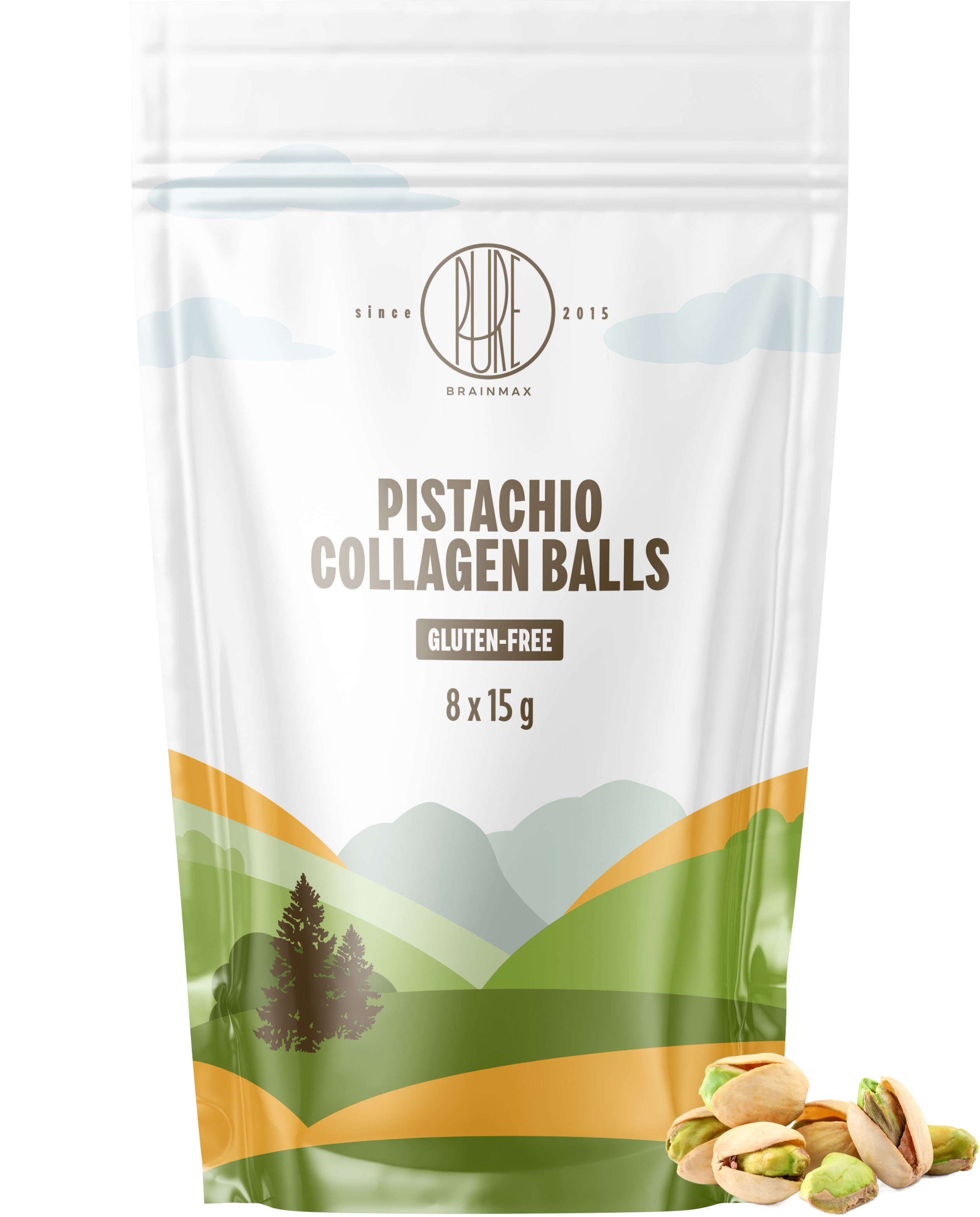 BrainMax Pure Pistachio Collagen Balls, Kolagenové kuličky, Pistácie, BIO, 8 ks Obrázek