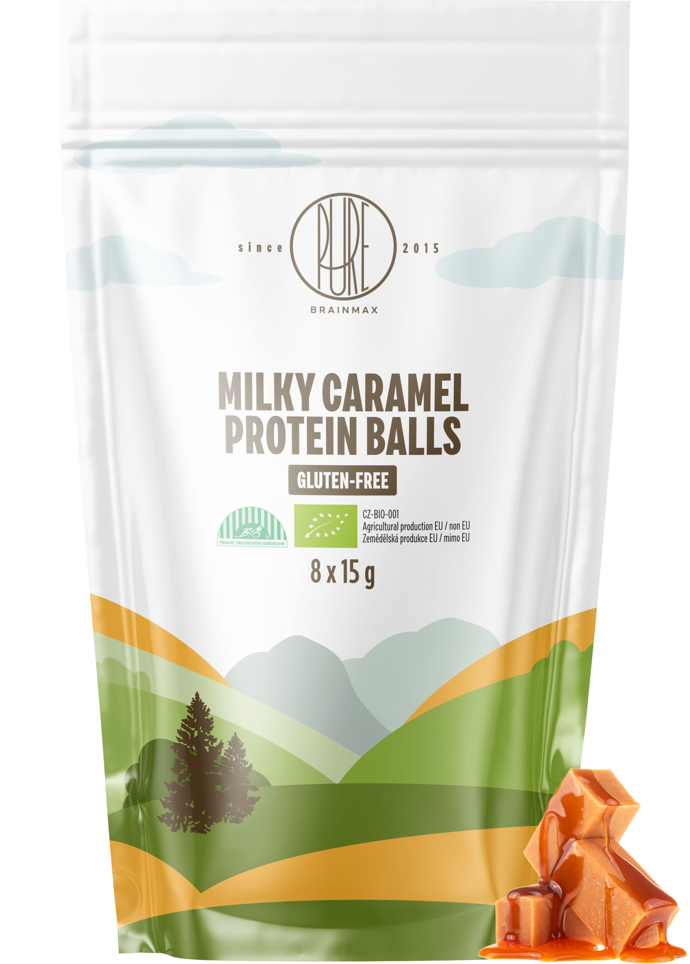 BrainMax Pure Protein Balls Milky Caramel, Proteinové kuličky, Mléčný karamel, BIO, 8 ks Obrázek