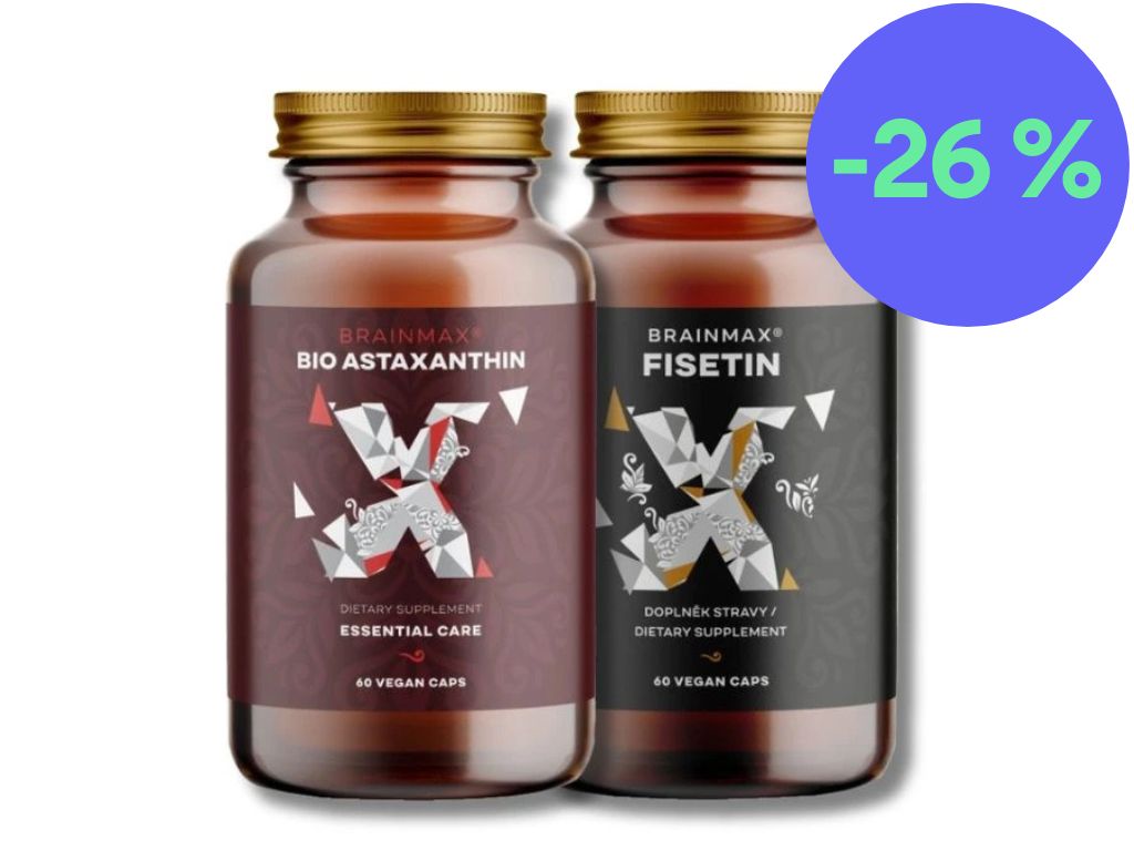 BrainMax Astaxanthin (Astaxantin) BIO, 8 mg, 60 rostlinných kapslí + BrainMax Fisetin 100 mg, 60 rostlinných kapslí
