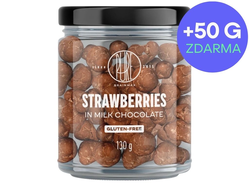 BrainMax Pure Strawberries in Milk Chocolate, Jahody v mléčné čokoládě, 180 g Obrázek