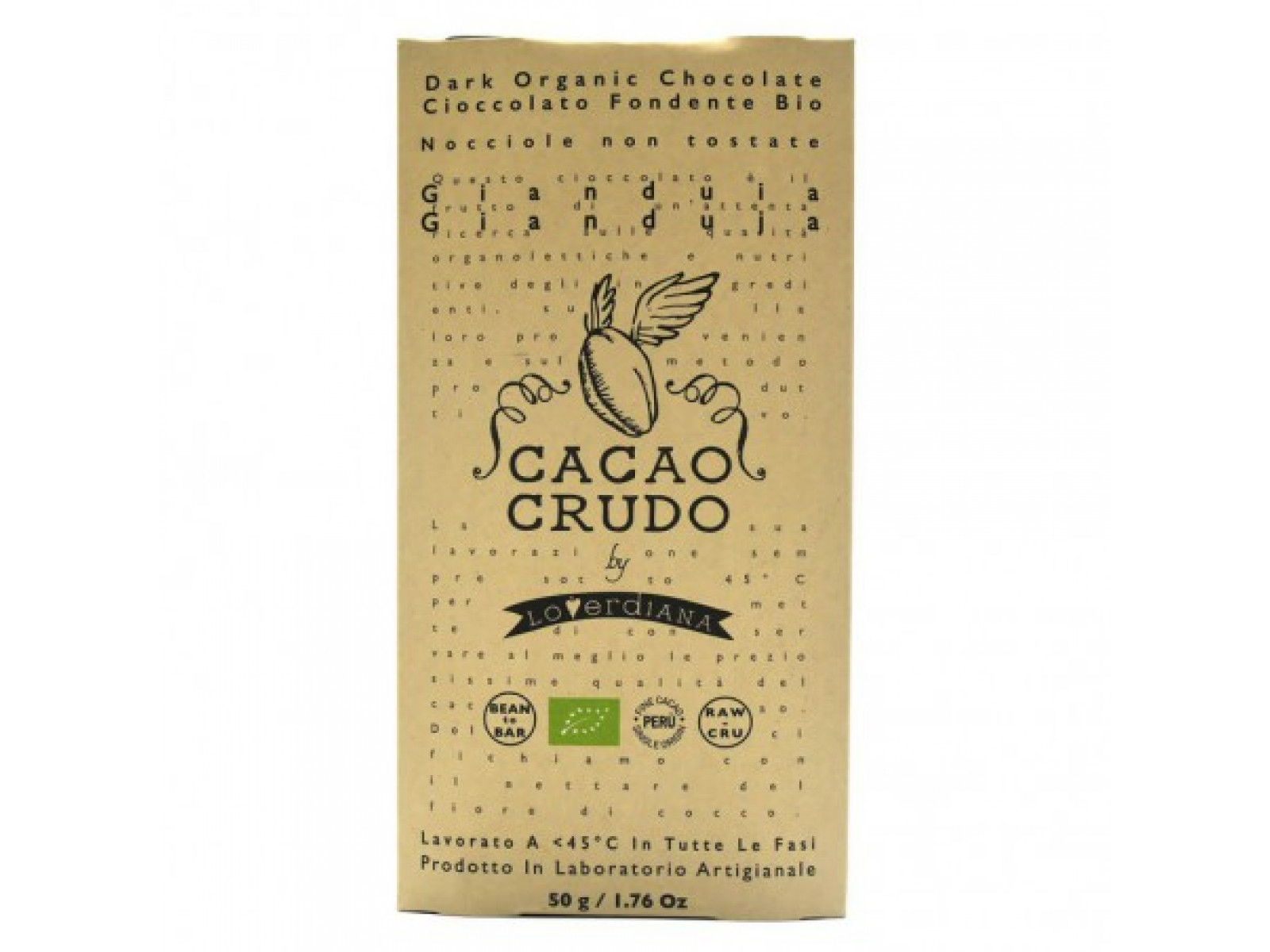 Levně Cacao Crudo Raw Hořká čokoláda Gianduja, BIO, 50 g *IT-BIO-006 certifikát