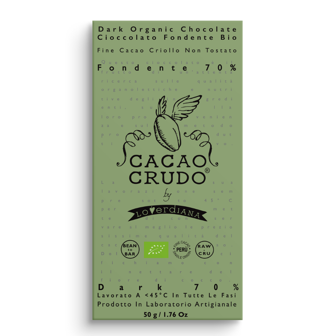 Cacao Crudo Raw Hořká čokoláda 70%, BIO, 50 g *IT-BIO-006 certifikát