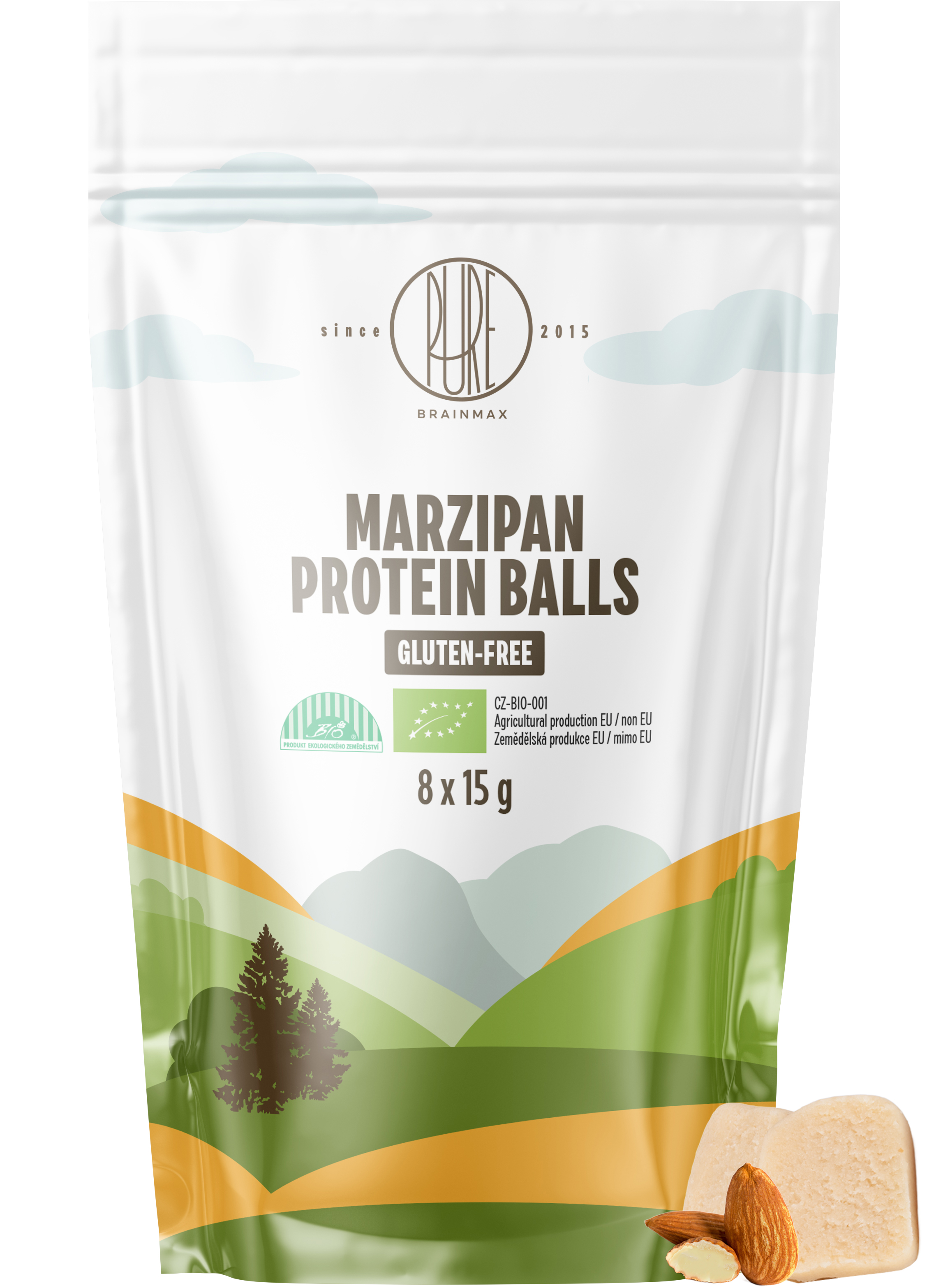 BrainMax Pure Protein Balls Marzipan, Proteinové kuličky, Marcipán, BIO, 8 ks Obrázek