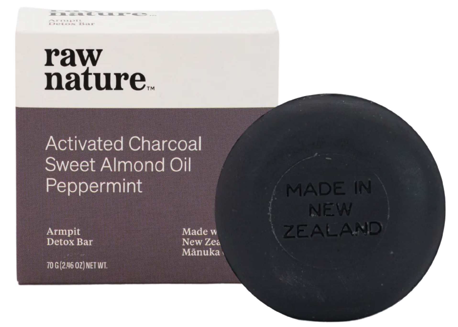Raw Nature Armpit Detox Bar, Detoxikační tuhé mýdlo s aktivním uhlím, 70 g Obrázek