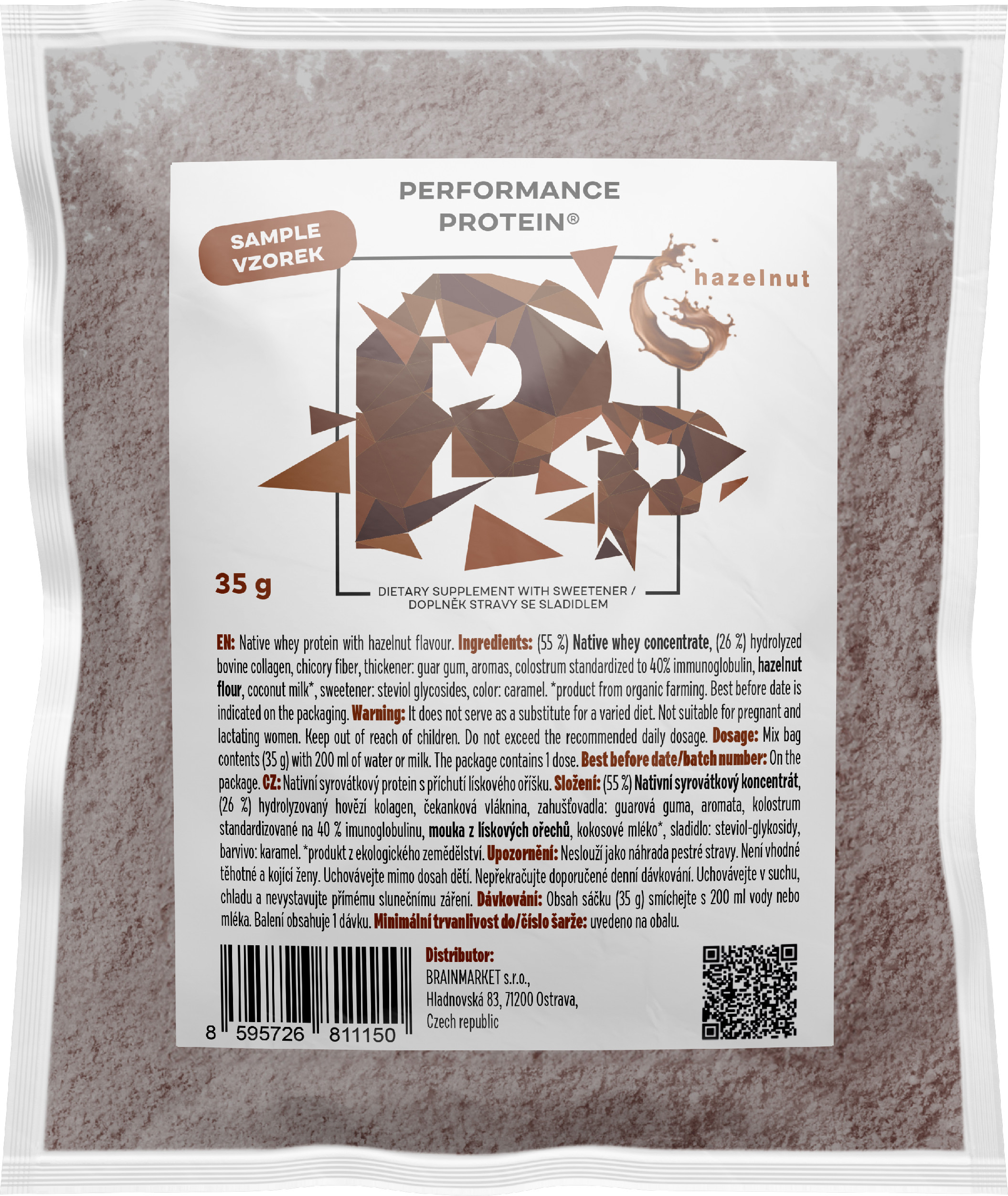 BrainMax Performance Protein, nativní syrovátkový protein, lískový ořech Hmotnost: 1000 g Obrázek