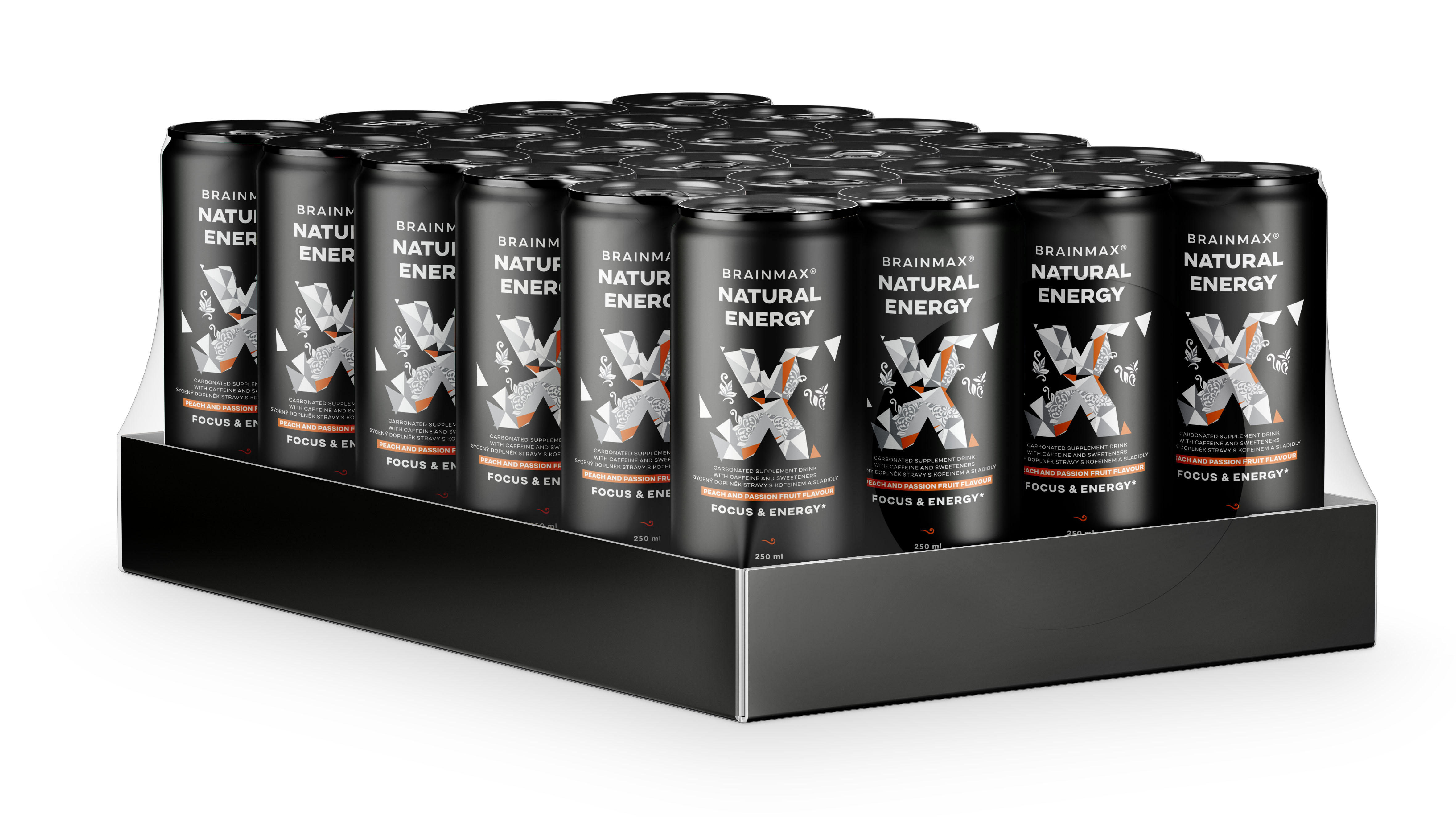 BrainMax Natural Energy, Broskev a marakuja, 24x250 ml