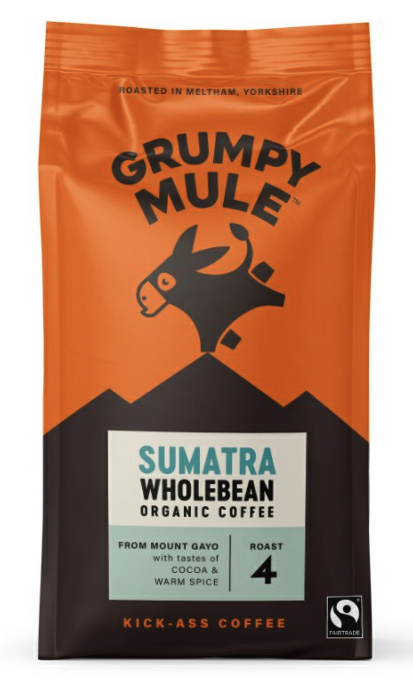 Grumpy Mule Sumatra Wholebean Coffee, 100% Arabica, zrnková káva, BIO, 200 g Obrázek