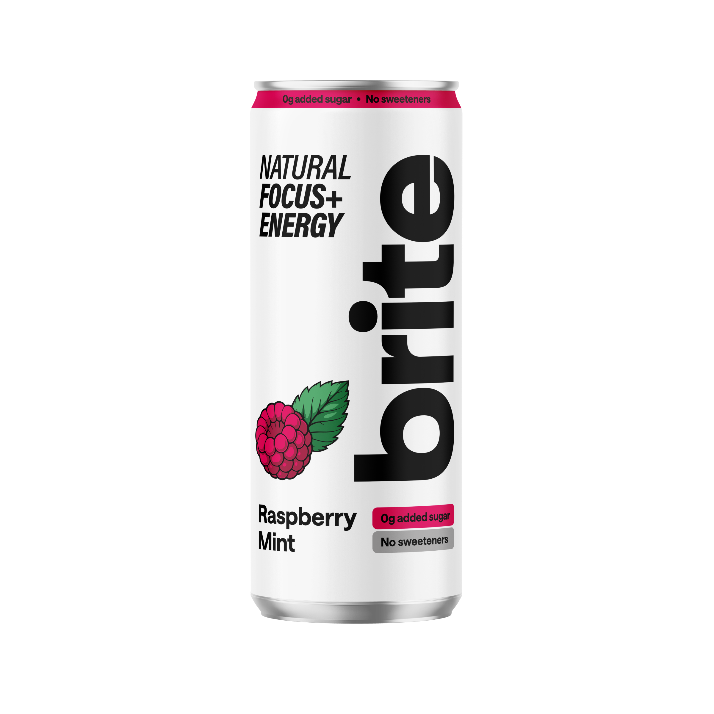 Levně Brite Natural Energy Drink Rapsberry Mint, Energetický sycený nápoj, Malina a máta, 330 ml Sycený nápoj s vysokým obsahem kofeinu