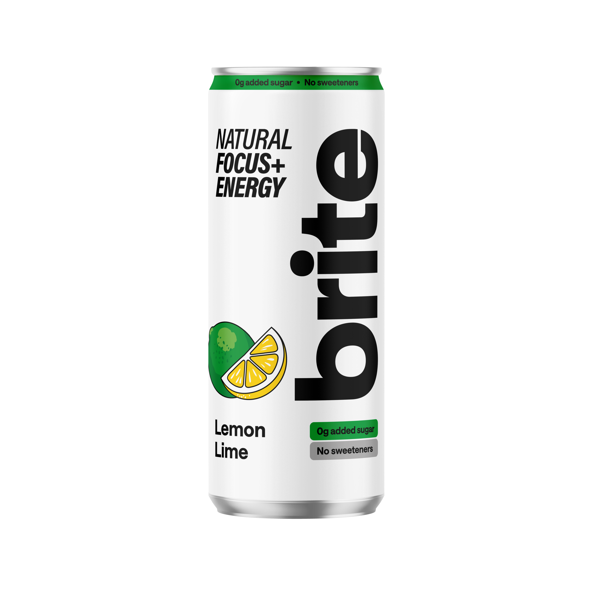 Levně Brite Natural Energy Drink Lemon Lime, Energetický sycený nápoj, Limetka a citron, 330 ml Sycený nápoj s vysokým obsahem kofeinu