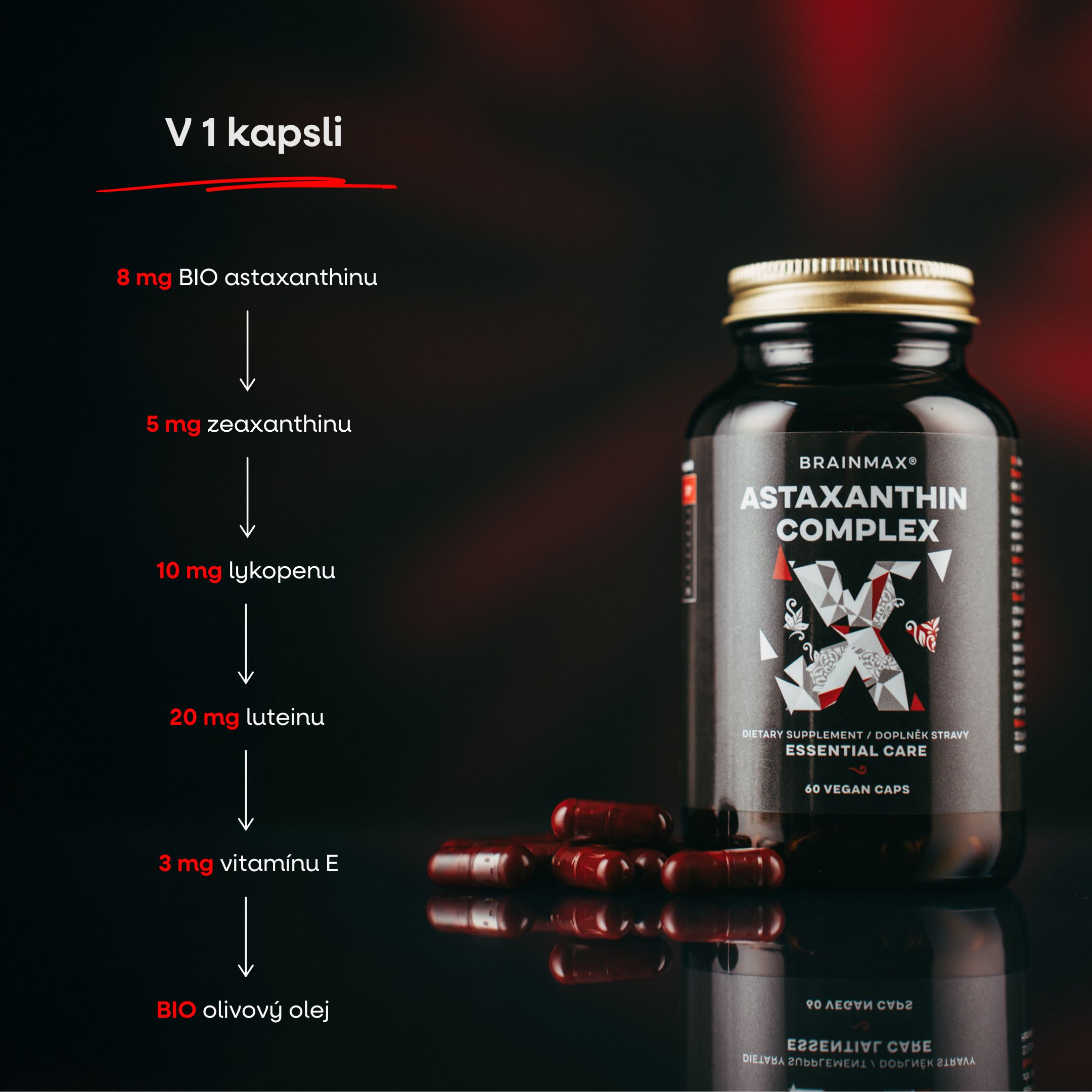 BrainMax Astaxanthin Complex, 60 rostlinných kapslí Obrázek